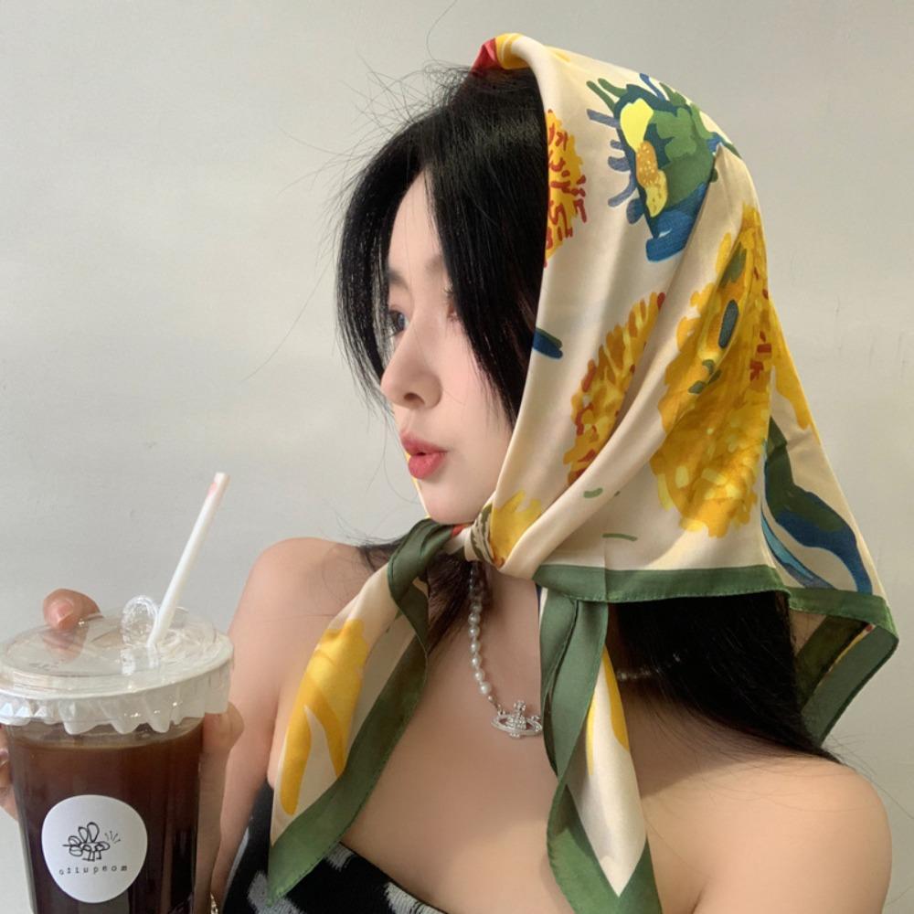 Sweet Triangle Headband French Pastoral Style Silk Scarf Korean Hair Scarf For Girl Women