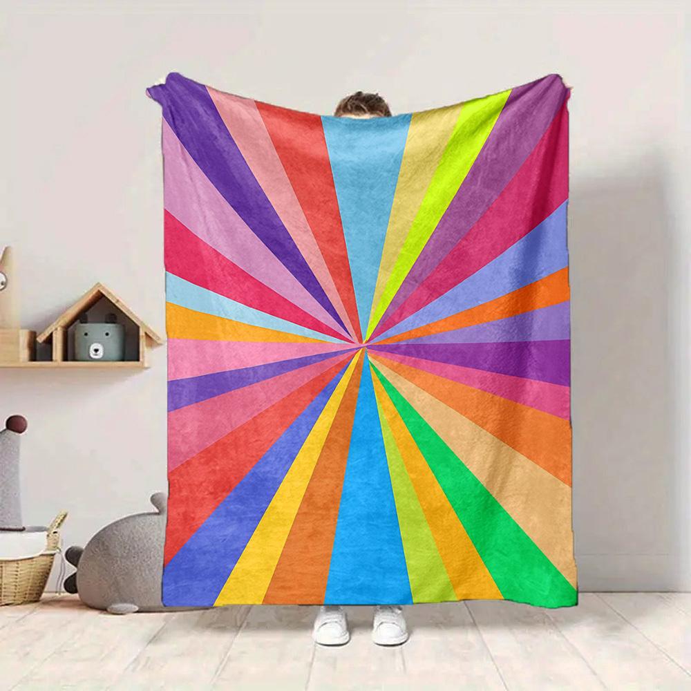 1pc Rainbow Stripes Blanket, Lightweight Flannel Blanket for Sofa, Bed, Travel, Camping, Living Room, Office,136