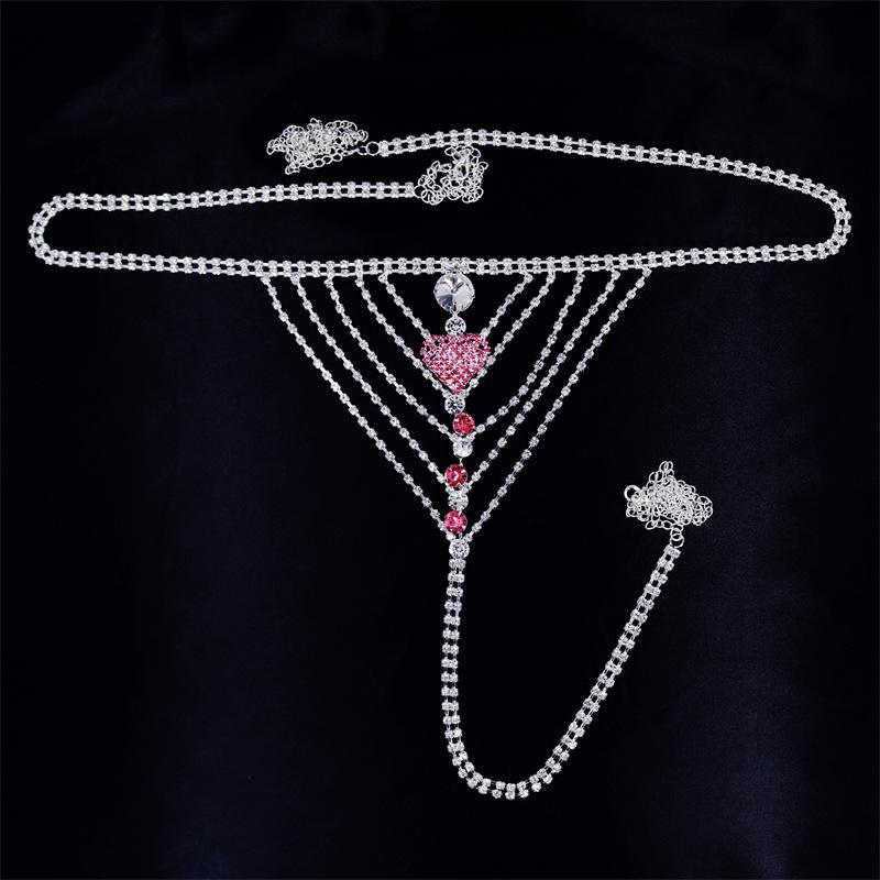 

Pink Heart Waist Chain Summer Sexy Beach Thong Rhinestone Body Chain Body Chain