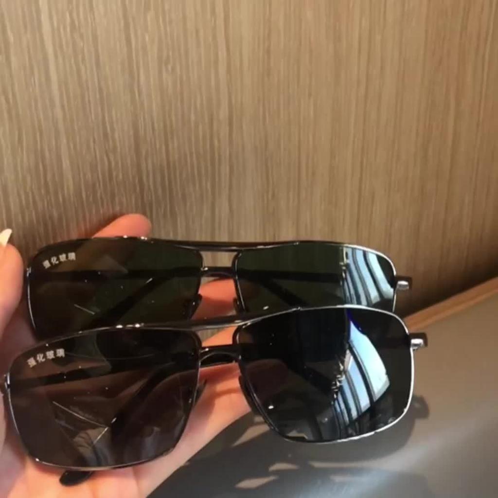 New Sunglasses For Men Crystal Glass For Driving Big Face Uv400 Green Sunglasses Metal High-Quality Double Beams