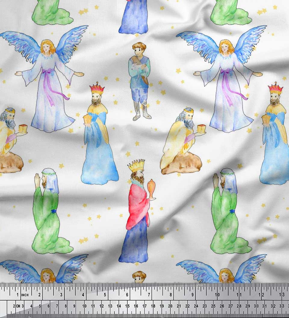

Японська креп-атласна тканина Soimoi King & Angel Watercolor Print Швейна тканина, метр 42 дюйма 42 Inch Wide - Poly Crepe білий