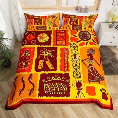 Funda de edredón africana para mujer, juego de cama nacional tribal de África, funda de edredón vintage con diseño de cuadros con motivos florales y patchwork, funda de edredón marrón