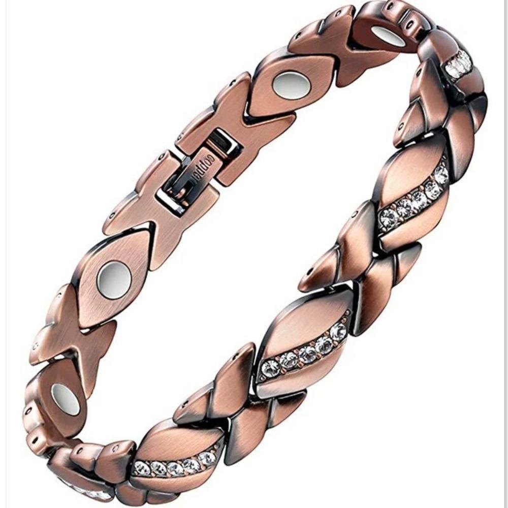 Retro Magnetic Bracelet for Men Wide Cuff Unisex Copper Detachable Couple Bracelet with Full Magnetic Stones