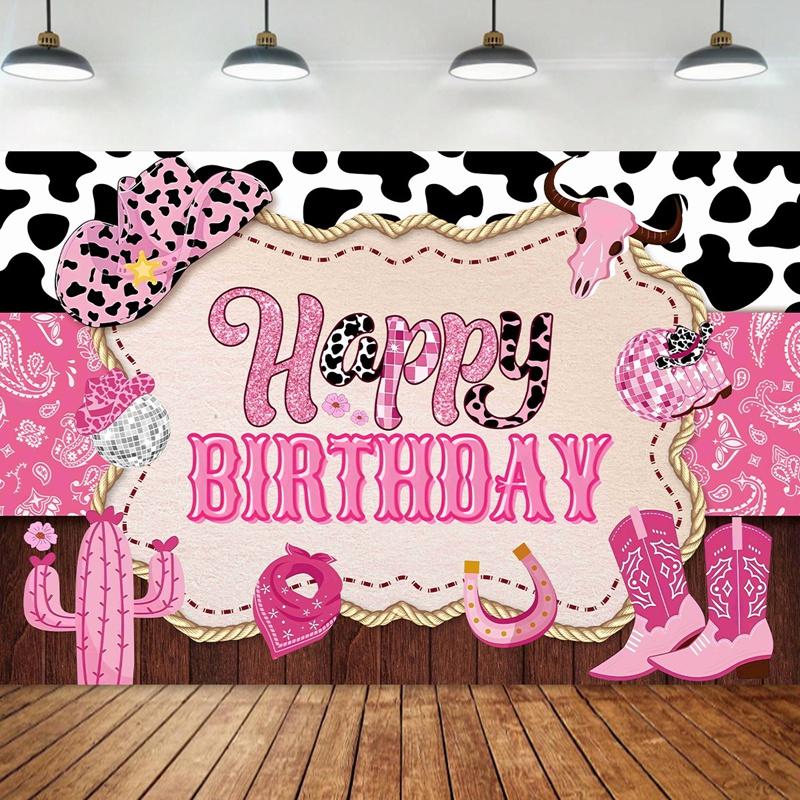 Rustic Cowgirl Birthday Party Backdrop Boho Country Happy Birthday Banner for Western Theme Birthday Decorations Baby Shower
