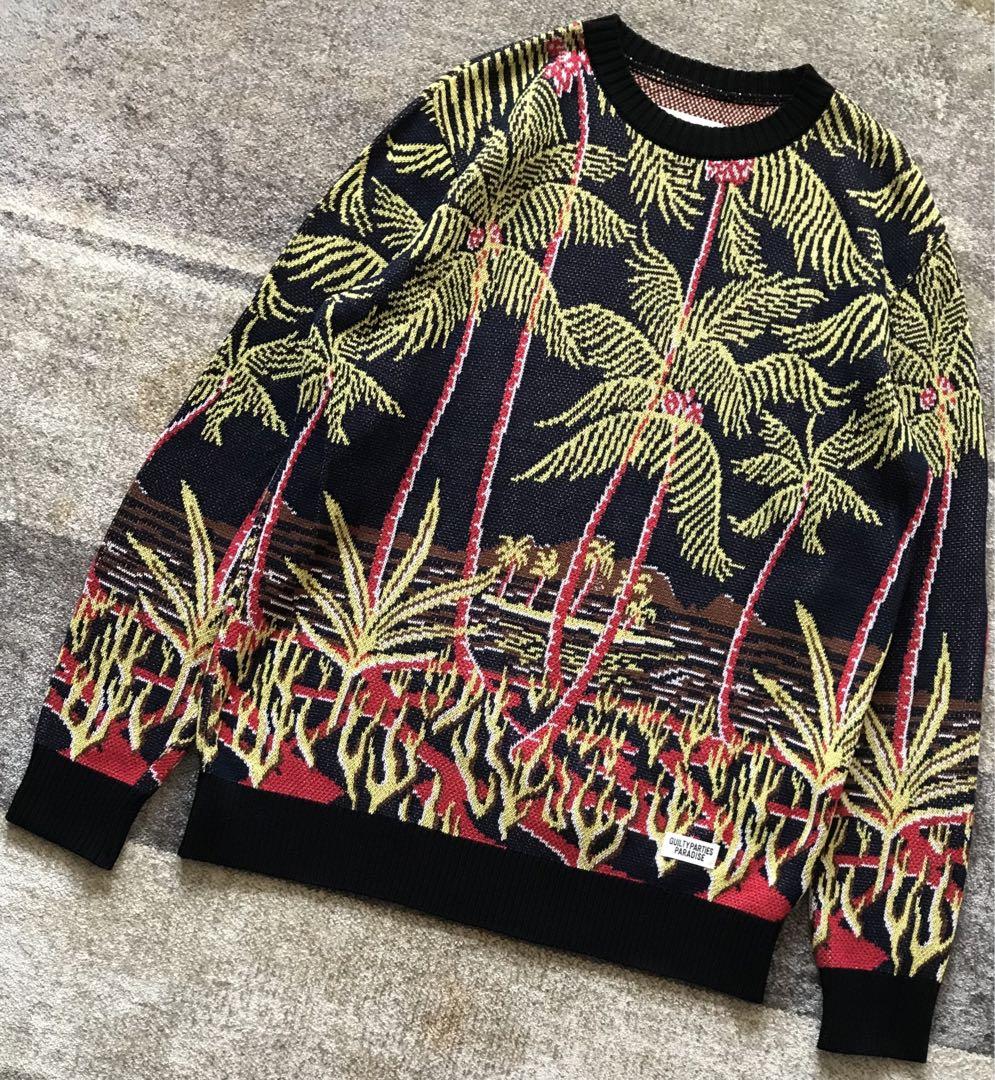 

[USED] The ultimate palm tree print Wacko Maria tropical jacquard knit sweater