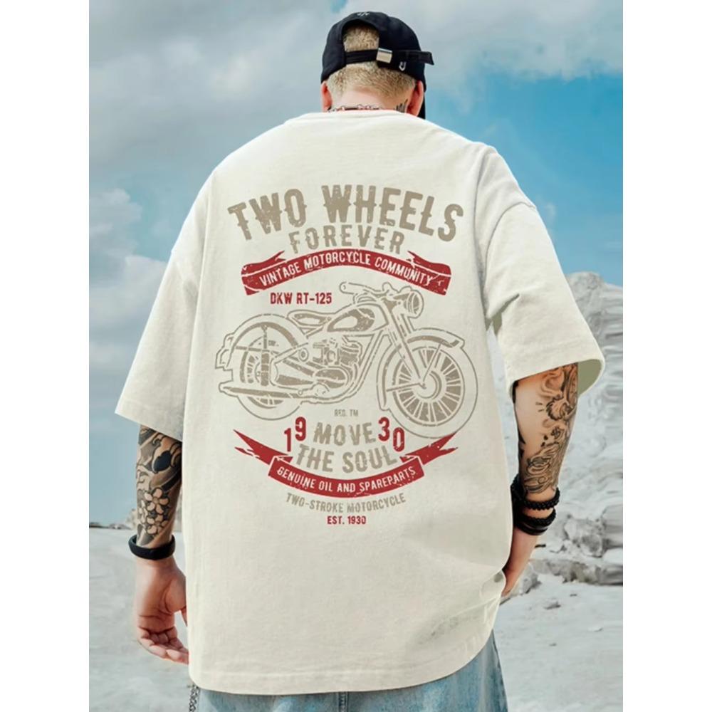 Summer High Quality 100% Cotton English Letter Motorcycle Print Top Breathable Sports Gym Men's Fashion Round Neck T-shirt