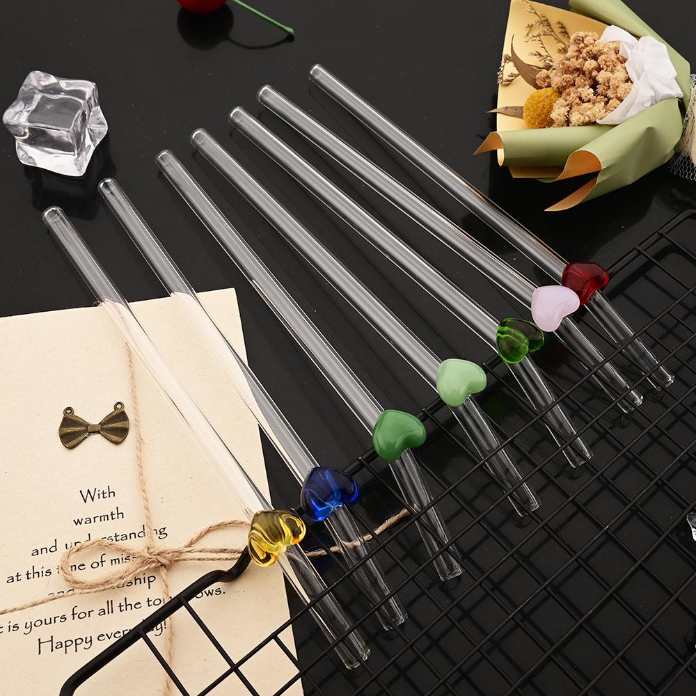 3/5/7Pcs High Borosilicate Glass Straw Set Glass Straw Milk Tea Juice Cocktail Straw with Brush Kitchen Bar Accessories