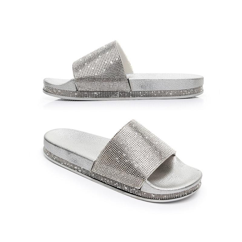 Sandales à plateforme Bling Été Femmes Pantoufle Nouvelle Mode Strass Dame Pantoufle de Plage Chaussures Tongs Slides Talons Hauts WSH3646
