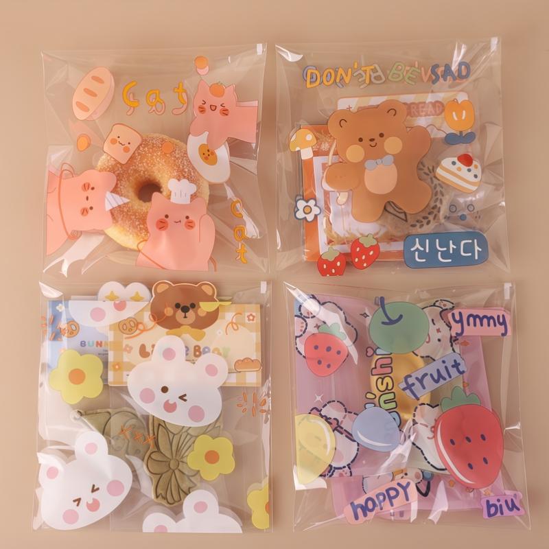 50/100 Pcs Cartoon Pattern Plastic Self-Adhesive Candy Bags Cookie Donut Bread Pastry Bag Food Packaging Resealable Gift Bag