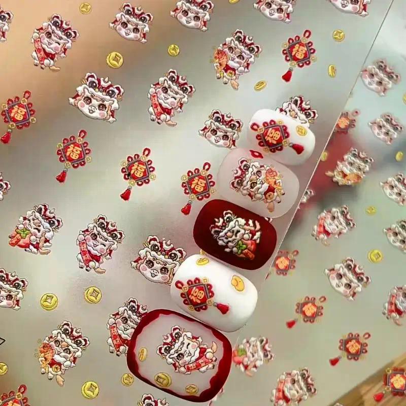 2026 Horse Year Nail Stickers Reliefs Pony Good Luck Lion Head Self Adhesive Nail Art Stickers Diy New Year Decoration Decals