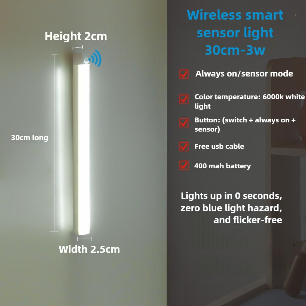 

30CM Type C Rechargeable LED Night Light Motion Sensor Under Cabinet Lamp for Kitchen Wardrobe Room Bedside Induction Bar Light білий