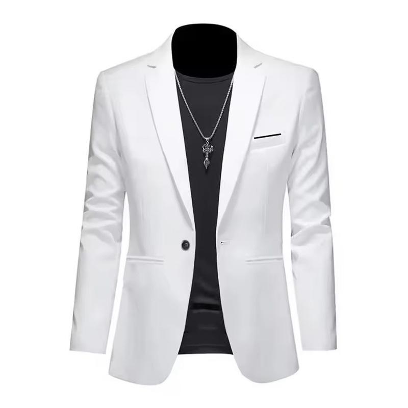 Men Light Gray One Button Slim Fit Casual Blazer M белый