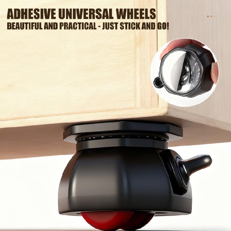 4Pcs 360 Degree Rotation Sticky Pulley Adhesive Casters Wheel with Brake Appliance Rollers Small Appliance Sliders
