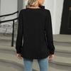 Women's Fashionable Solid Color U Neck Long Sleeved Loose T-shirt Top