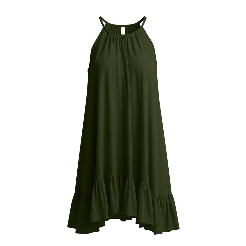 Mini Abito Senza Maniche con Orlo Arricciato Vestibilità Larga per Donna Casual Scollo Leggero Svolazzante Abito Estivo