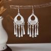 Ethnic Miao Silver Tassel Earrings - Retro Long Dangle Scenic Studs for Women