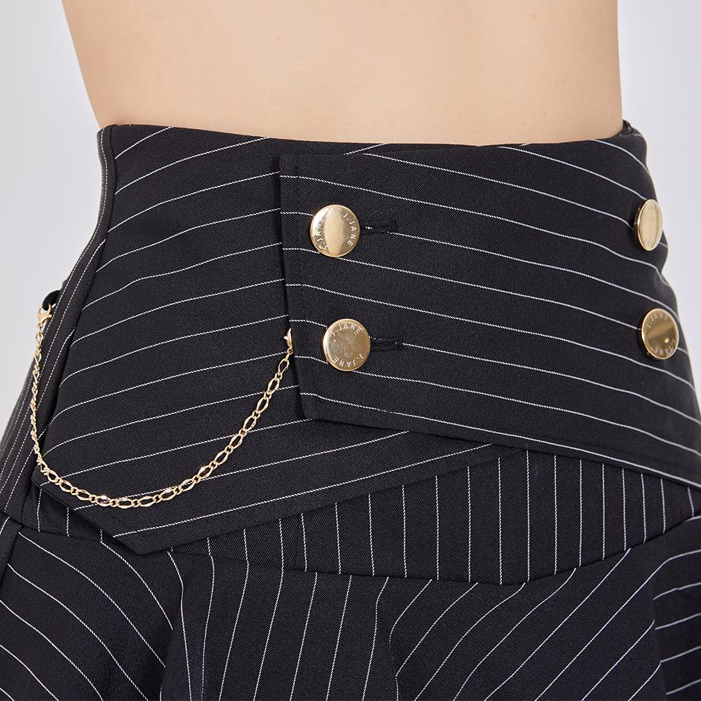 J Jane Double Button Striped Culottes (Black)