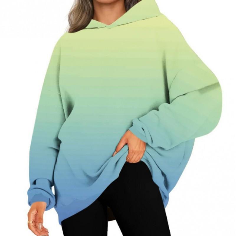 Womens Oversized Hooded Sweatshirt With 3D Print Long Sleeve Loose Fit Casual Top
