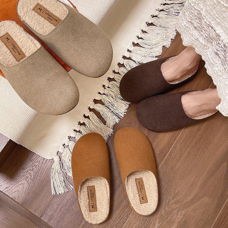 [Youshilai] Round Head Retro Simple One-pedal Women's Winter 2025 New Muffin Casual Versatile Cotton Mop