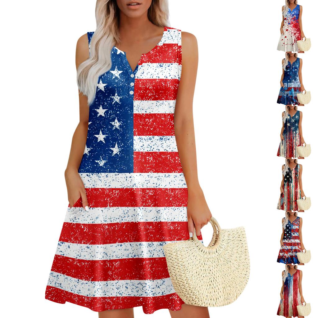 Damen Sommerkleider Lockeres V-Ausschnitt Ärmelloses Sommerkleid Kleid Mit Taschen