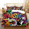Graffiti Duvet Cover Set Cute Hip Hop Style Polyester Comforter Cover with Pillowcase Queen Full Size for Kid Teen Bedding Set