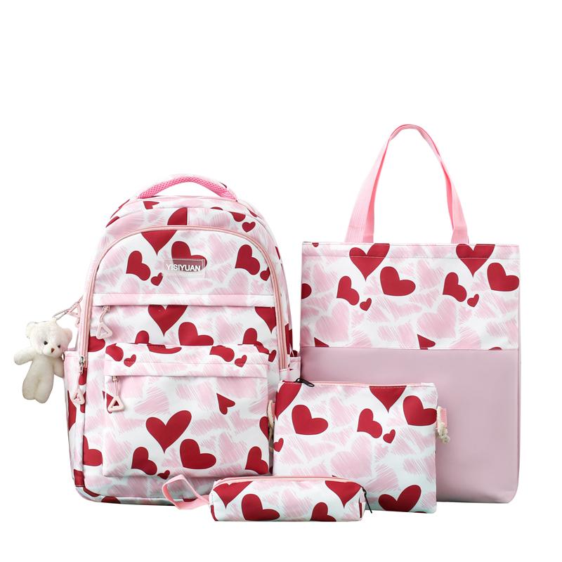 

Рюкзак из четырех предметов, школьный рюкзак с принтом Love, женский рюкзак большой вместимости розовый