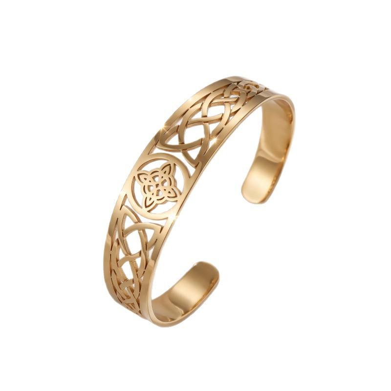 European and American retro Celtic knot hollow bracelet, stainless steel ethnic pattern open bracelet, multi-color adjustable
