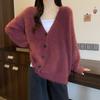 Soft waxy solid color gentle wind imitation mink velvet v-neck knitted cardigan women's autumn and winter new loose lazy sweater jacket