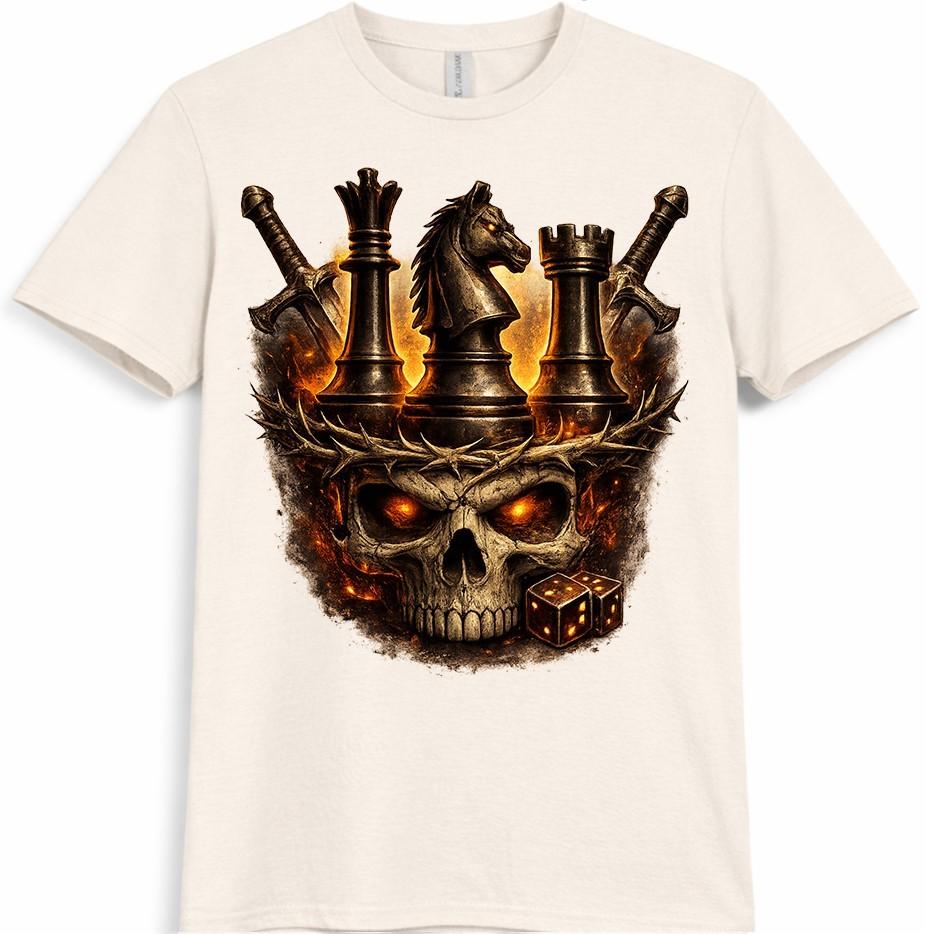 Skull Chess Graphic TShirt King Knight Rook Dark Fantasy Strategy Design Tee