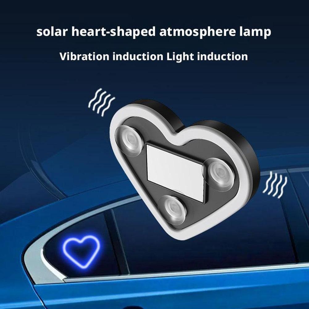 Car Triangle Window LED Solar Powered Heart-shaped Neon Light Rear Window Illuminated Interior Decoration Atmosphere Light