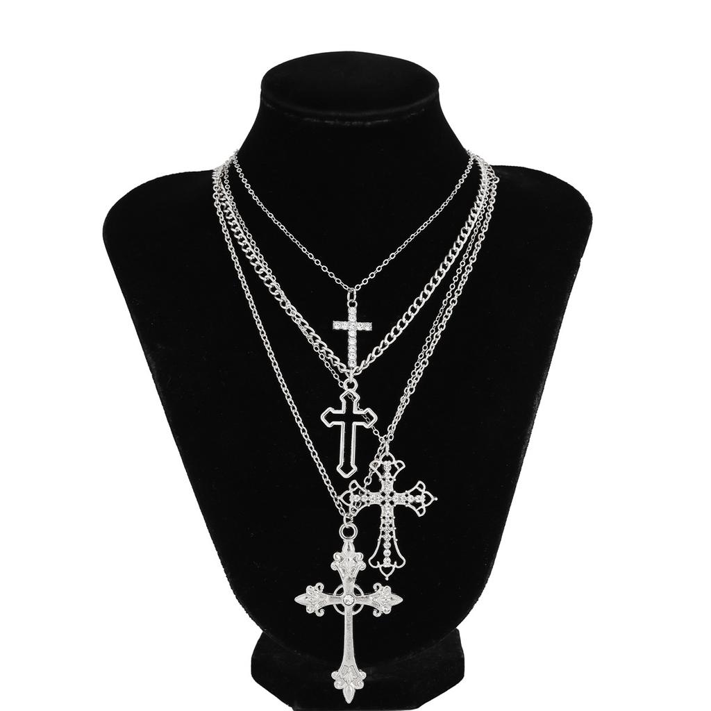 European and American Men's Cross Pendant Necklace Men's Hip-hop Niche High-end Collarbone Chain Jewelry