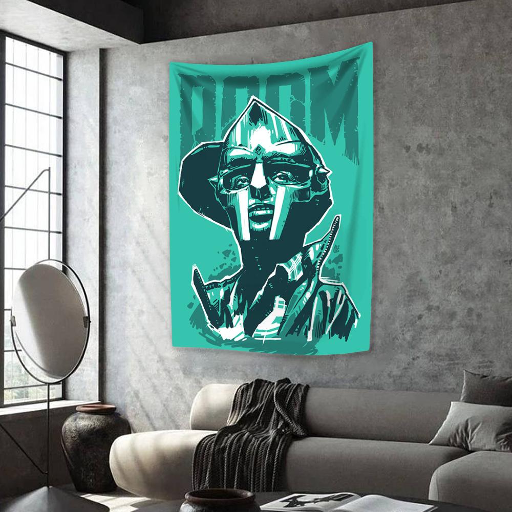 Arazzo Cantante Hip Hop Americano Mf Dooms Stampato Decorazione Casa Estetica Appendino da Parete Soggiorno Dormitorio Sfondo Festa