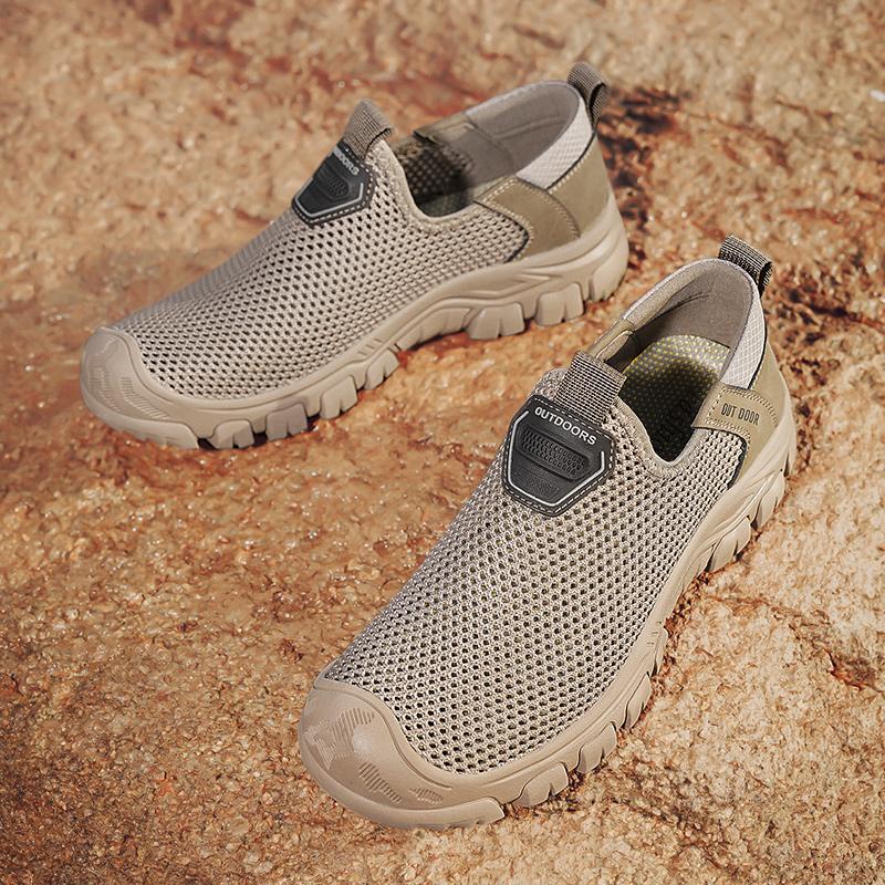 Sommer Herren Hollow Ledersandalen Slipper Strandsandalen Zehenkappe Outdoor Sportschuhe Handgefertigt Mesh Schuhe