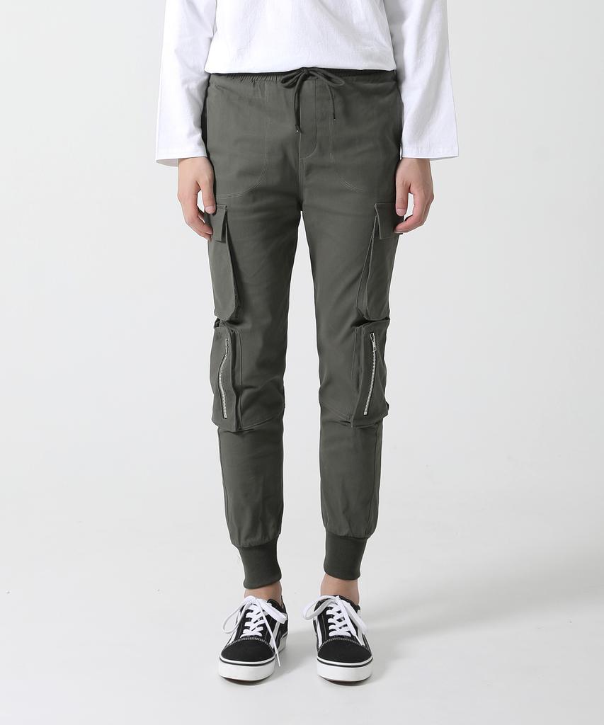 Jikeulib Elastic Waist Flap-To-Pocket Stretch Jogger Pants
