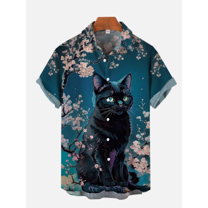 Herr Söt Katt Tryckt Casual Skjorta Daglig Användning 3D-Tryck Klassisk Kort Ärm Mode Hawaiisk Skjorta För Män Harajuku