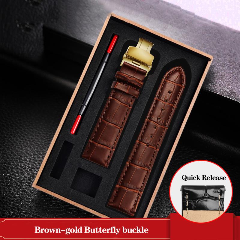 Leather Watchband Black Blue Cowhide Strap Butterfly Buckle Fits All Brands of Watches Men Women 12/14/15/16/18/19/20/22/23mm