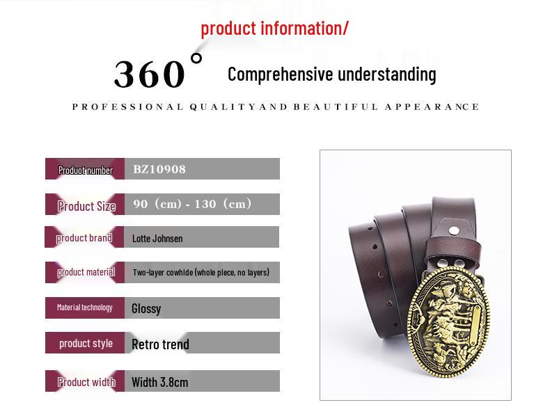 Men's Trendy Western Cowboy Genuine Leather Belt - Retro Punk Style, Perfect for Formal Wear or Birthday & New Year Gifts.