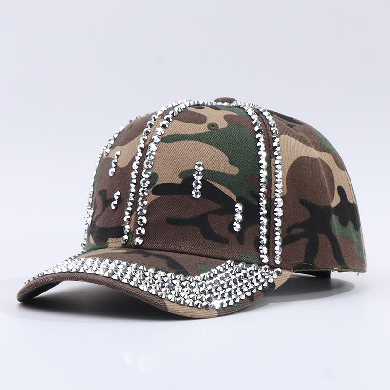 Camouflage baseball cap women's European and American fashion rivets hot diamond military training cap spot