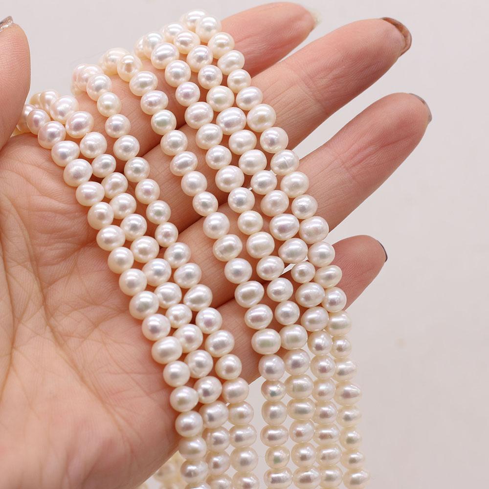 1 šňůra, 4-5mm bílé přírodní sladkovodní perly téměř kulaté, 36cm volné korálky pro ruční výrobu šperků, řemeslné potřeby, DIY sváteční dárky