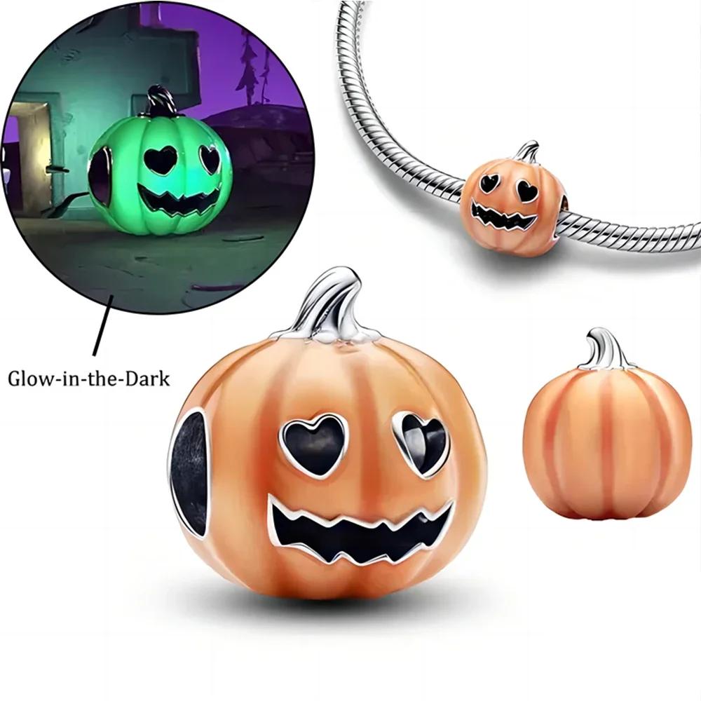 Copper Halloween Series Luminous Pumpkin Blood Devil Charm For Women Original Bracelet Diy Jewelry Making Gift