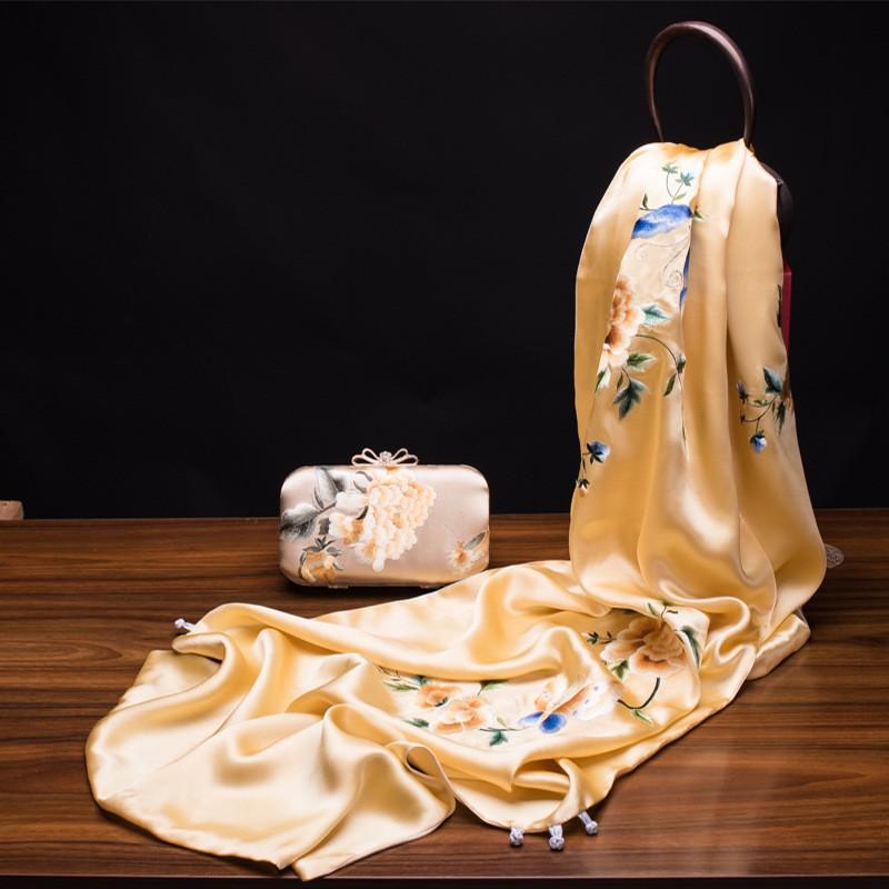 Su Embroidery Silk Scarf Long Double-sided Pure Shawl Gift Wedding Party