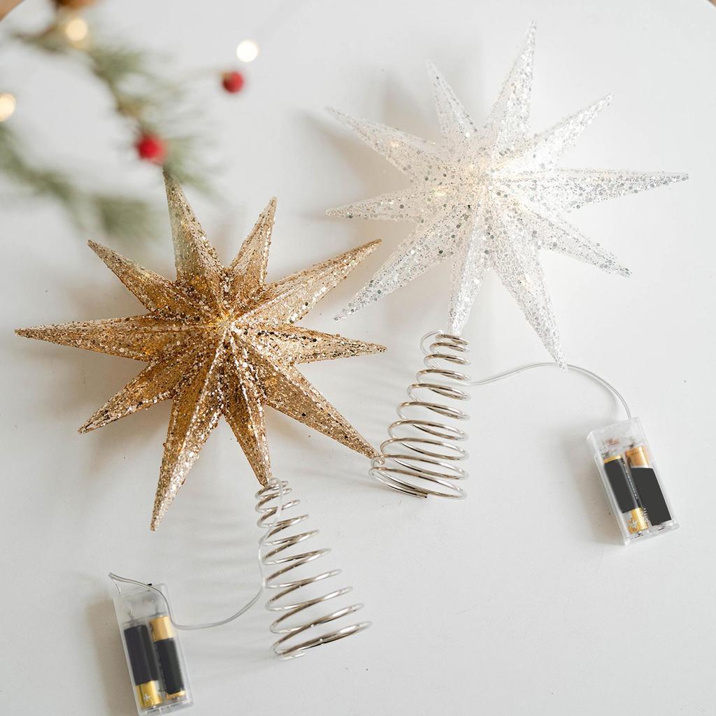 Christmas Tree Star Topper Holiday Treetop Decorations Pre-Lit Glittered Star Treetop For Office Indoor Home Bar Shop Bedroom