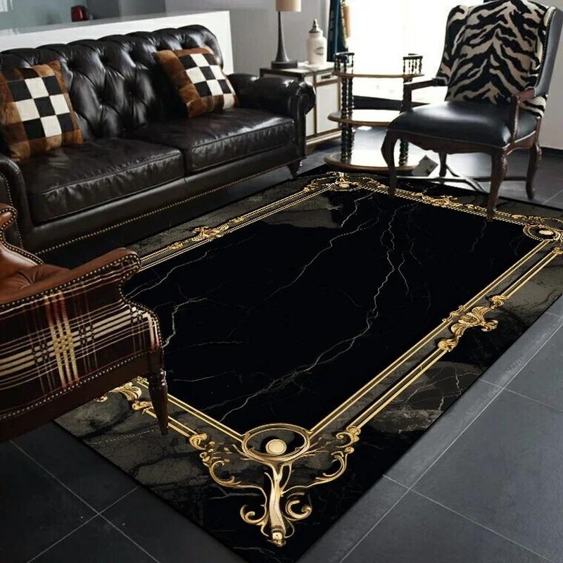 Black Gold Classical Carpets for Living Room Home Luxury Large Area Rugs Bedroom Decor Bathroom Anti-skid Washable Floor Mat