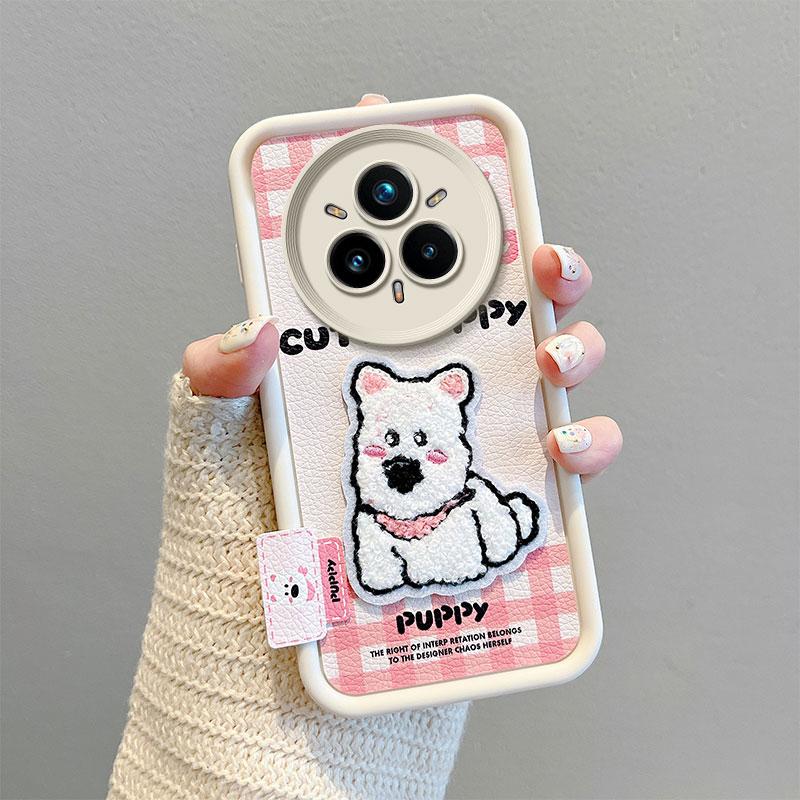 KEYSION Cartoon Cute Plush Embroidery Case for Realme 14 Pro+ 5G with Lanyard Shockproof Phone Cover for OPPO Realme 14 Pro 5G