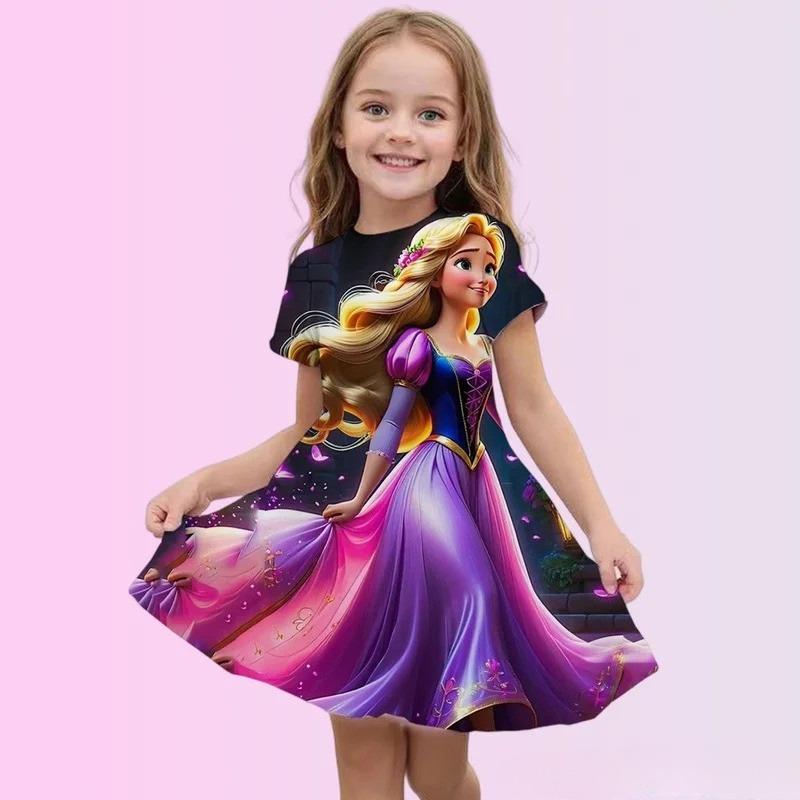 Jupe d'été pour filles Frozen Robe à manches courtes Impression 3D Dessin animé Mignonne Princesse Disney Mode Mnso Vêtements respirants Fête