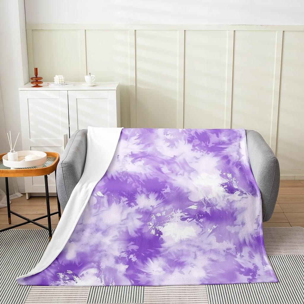 Purple Cow Print Blanket Soft Fleece Throw Modern Home Decor Cozy Living Room Sofa Bedding Gift for Women Girls