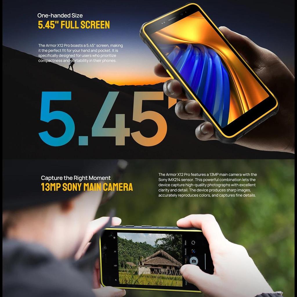 Ulefone Telefon Robust Armor X12 Pro 4G Android 15 Smartphone Până la 10GB+64GB 4860mAh 5.45" NFC Global Slot pentru 3 Carduri