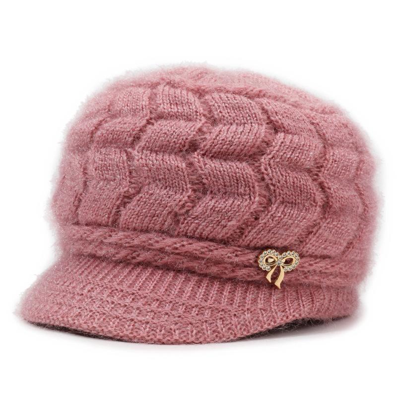 Autumn Winter Women's Hat Thick Wool Hat with Duck Tongue Middle-Aged and Elderly Knitted Hat Mother Hat Pullover Hat