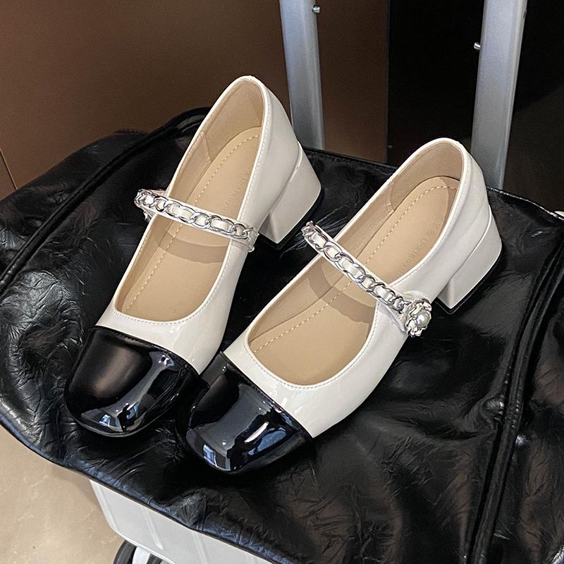 Soft leather Mary Jane shoes 2025 spring and summer new women's kitten heel soft sole versatile block heel small leather shoes