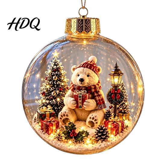 Cute Forest Animal Ornaments Christmas Story Ornament 3.15" Ball Hanging Decoration with Mini Holiday Scene Clear Plastic Sphere Decor Inside,